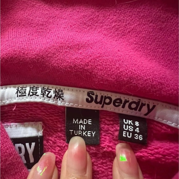 Super dry fuchsia hot pink hoodie size 4 made in Turkey, cotton - Picture 5 of 6